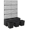 Trellis Raised Bed with 3 Pots 32.7"x11.8"x51.2" Poly Rattan Black - Black