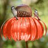 Bird Feeder Bottle with Stand Metal Flower Shaped Outdoor Garden Decoration Pink Coneflower Bird Feeder Container Accessories - Red