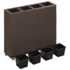 Garden Raised Bed with 4 Pots 31.5"x8.7"x31.1" Poly Rattan Brown - Brown