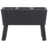 Garden Raised Bed with Legs and 3 Pots 28.3"x9.8"x19.7" Poly Rattan Black - Black