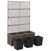 Trellis Raised Bed with 3 Pots 32.7"x11.8"x51.2" Poly Rattan Brown - Brown