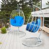 Indoor Outdoor Hanging Egg Swing Chair with Cushion and C Stand;  Egg Shaped Hanging Swing Chair;  Egg-Shaped Hammock Swing Chair Single Seat - Blue