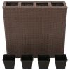 Garden Raised Bed with 4 Pots Poly Rattan Brown - Brown