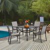 MEOOEM Patio Dining Set  Outdoor Furniture Bistro Metal Table Side Table and Metal Stackable Chairs;  Black - American